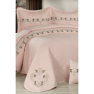 Evlen Home Collection Elfida Dantelli Çift Kişilik Yatak Örtüsü Pudra