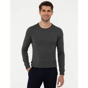 Pierre Cardin Erkek Gri Melanj Slim Fit Bisiklet Yaka Basic Triko Kazak 50248582-VR086