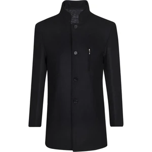 Yün Karışımlı Düz Siyah Erkek Kaban