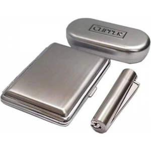 Metal Tabaka Kutulu Clipper Çakmak Set
