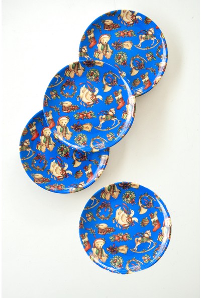 Bursa Porselen Dekor Yeni Yıl Serisi X'mas Toys-Blue 4 Parça Kurabiye Tabağı