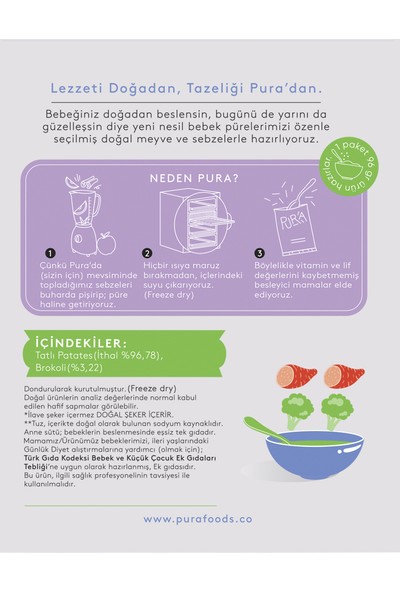 Pura Bebe Brokoli Tatlı Patates Püresi 4 Paket (12 Porsiyon)