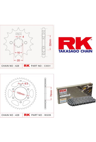 RK Yamaha Yzf-R 125 Rk Zincir Dişli Set 428 Klo O-Ring 14/52T(2019-2020)