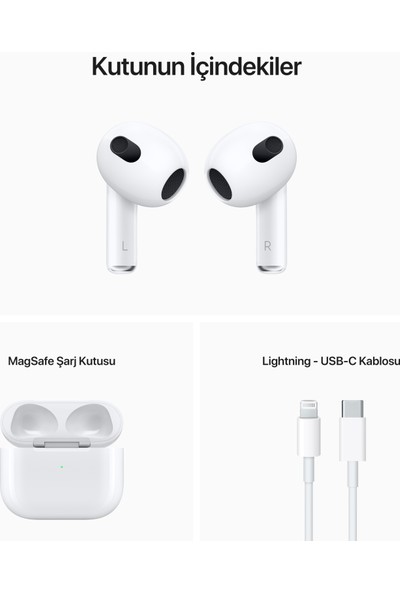 Apple AirPods (3. nesil) ve MagSafe Şarj Kutusu Bluetooth Kulaklık MME73TU/A (Apple Türkiye Garantili)
