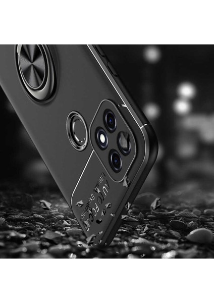 Oppo A15S Yüzüklü Manyetik Ravel Kılıf Siyah