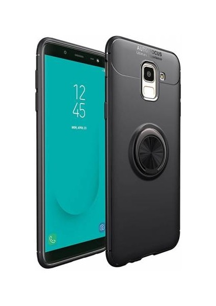 Samsung Galaxy J6 (SM-J600F) Yüzüklü Manyetik Ravel Kılıf Siyah