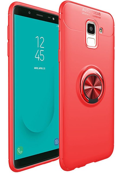Samsung Galaxy J6 (SM-J600F) Yüzüklü Manyetik Ravel Kılıf Kırmızı