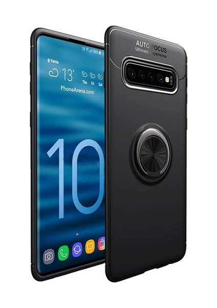 Samsung Galaxy S10 Plus Yüzüklü Manyetik Ravel Kılıf Siyah