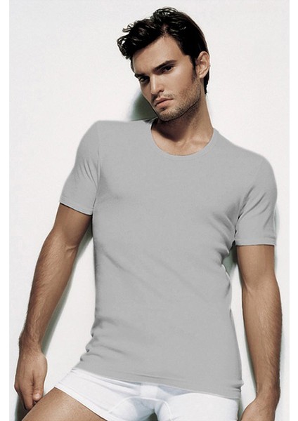 Erkek Ribana Bisiklet Yaka Gri Melanj T-Shirt 841 6'lı Paket