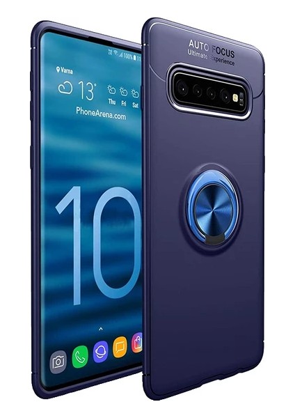 Samsung Galaxy S10 Plus Yüzüklü Manyetik Ravel Kılıf Mavi