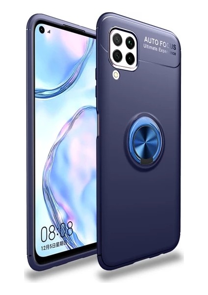 Samsung Galaxy A12 Yüzüklü Manyetik Ravel Kılıf Nano Ekran Koruyucu Full Setmavi