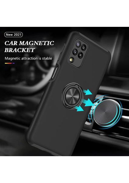Samsung Galaxy A12 Yüzüklü Manyetik Ravel Kılıf Nano Ekran Koruyucu Full Setmavi fiyatları