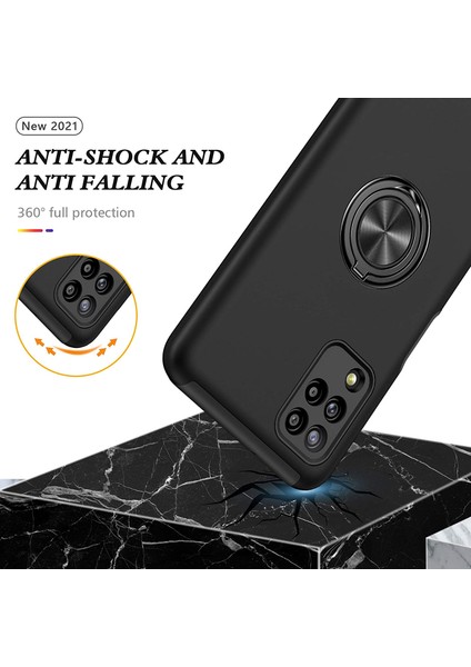 Samsung Galaxy A12 Yüzüklü Manyetik Ravel Kılıf Nano Ekran Koruyucu Full Setmavi fırsatları