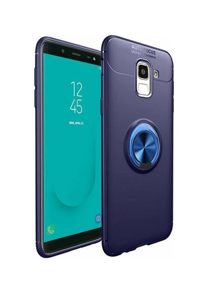 Samsung Galaxy J6 (SM-J600F) Yüzüklü Manyetik Ravel Kılıf Mavi
