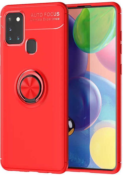 Samsung Galaxy A21S Yüzüklü Manyetik Ravel Kılıf Kırmızı