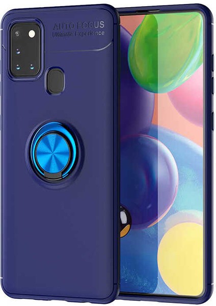 Samsung Galaxy A21S Yüzüklü Manyetik Ravel Kılıf Mavi