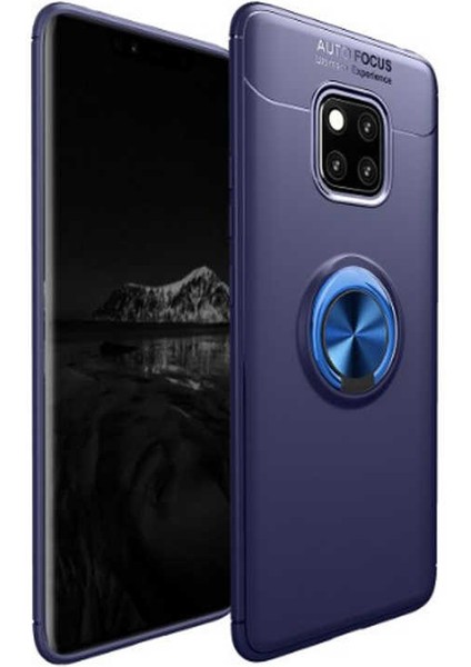 Huawei Mate 20 Pro Yüzüklü Manyetik Ravel Kılıf Mavi