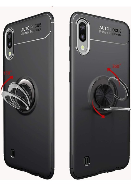 Samsung Galaxy M10 Yüzüklü Manyetik Ravel Kılıf Nano Ekran Koruyucu Full Setsiyah modelleri