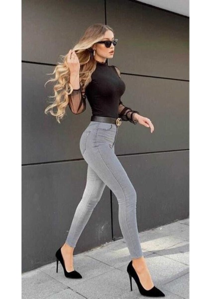 Kadın Gri Jasmin Süper Skinny Jeans Kot Pantolon ( Toparlayıcı )