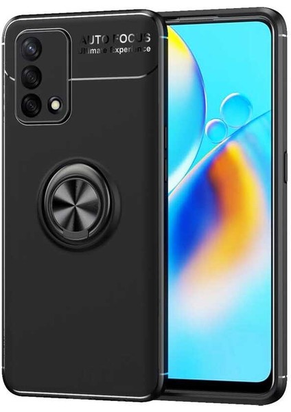Oppo A74 Yüzüklü Manyetik Ravel Kılıf Nano Ekran Koruyucu Full Setsiyah