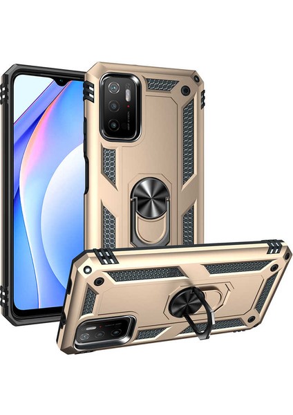 Xiaomi Poco M3 Kapak Military Yüzüklü Stantlı Panzer Tank Kılıf - Gold