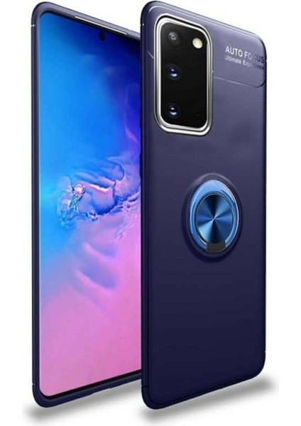 Samsung Galaxy S20 Plus Yüzüklü Manyetik Ravel Kılıf Nano Ekran Koruyucu Full Setmavi