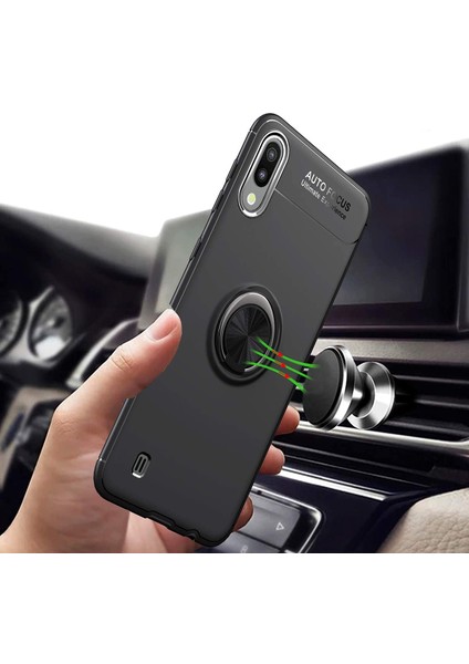 Samsung Galaxy M10 Yüzüklü Manyetik Ravel Kılıf Nano Ekran Koruyucu Full Setmavi fiyatları