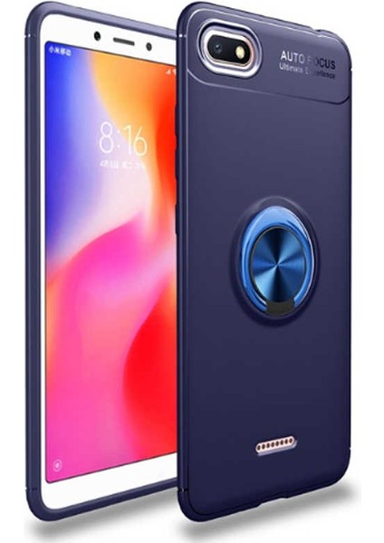 Xiaomi Redmi 6A Yüzüklü Manyetik Ravel Kılıf Nano Ekran Koruyucu Full Setmavi