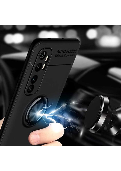 Xiaomi Mi Note 10 Lite Yüzüklü Manyetik Ravel Kılıf Nano Ekran Koruyucu Full Setmavi