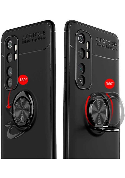 Xiaomi Mi Note 10 Lite Yüzüklü Manyetik Ravel Kılıf Nano Ekran Koruyucu Full Setmavi