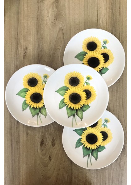 Ayçiçeği Desen 4 Parça Pasta Tabağı