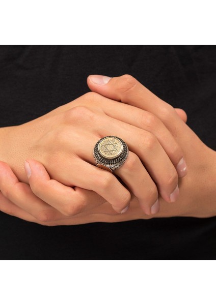 Süleyman Mührü Zirkon Taş Işlemeli Davud Yıldızı Gümüş Erkek Yüzük fiyatları