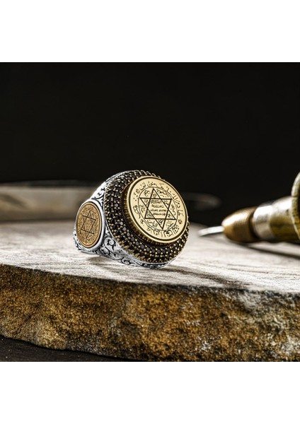 Süleyman Mührü Zirkon Taş Işlemeli Davud Yıldızı Gümüş Erkek Yüzük modelleri