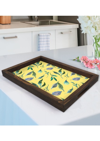 Gift Yapraklar Tasarımlı Doğal Ahşap Tepsi-4