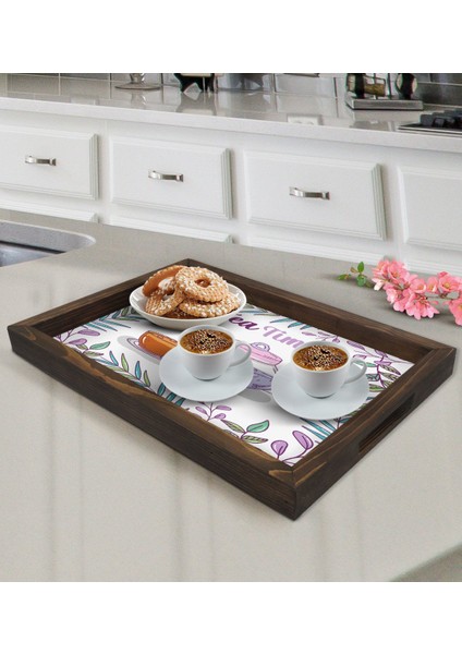 Gift Tea Time Tasarımlı Doğal Ahşap Tepsi-1 fiyatları