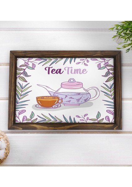 Gift Tea Time Tasarımlı Doğal Ahşap Tepsi-1 modelleri
