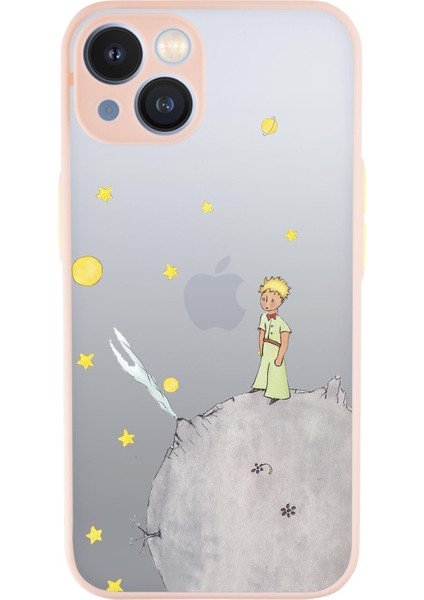 iPhone 13 Uyumlu Küçük Prens Desenli Kamera Korumalı Buzlu Şeffaf Lüx Telefon Kılıfı Pembe