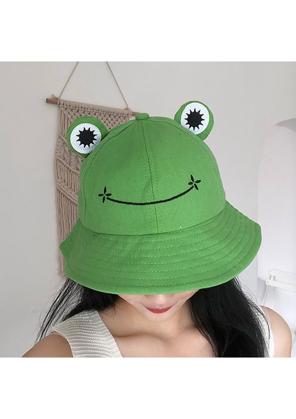 Kova Şapka Nefes Kurbağa Kulakları Nakış Desen Pamuk Froggy Balıkçı Cap Kadınlar Için (Yurt Dışından)