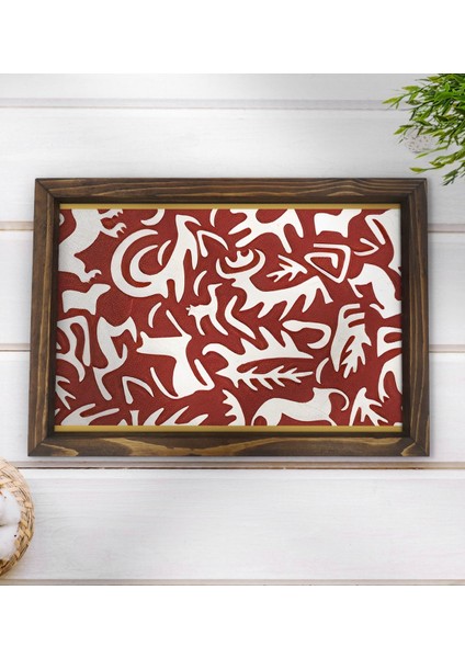 Gift Retro Motif Tasarımlı Doğal Ahşap Tepsi-2