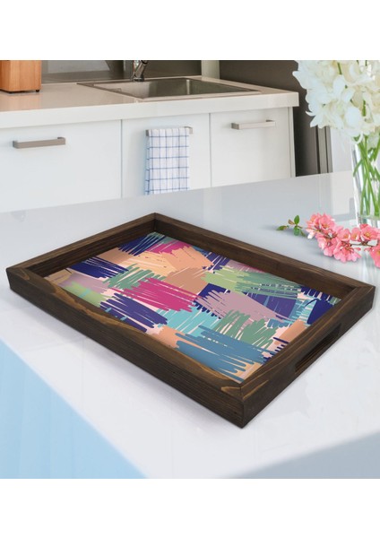 Gift Modern Art Tasarımlı Doğal Ahşap Tepsi-11