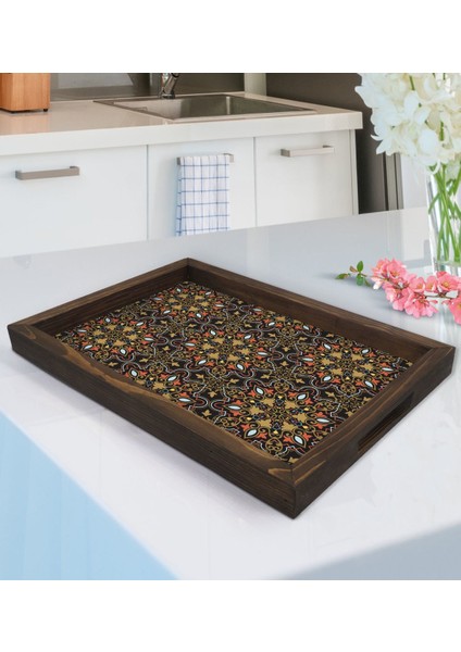 Gift Retro Motif Tasarımlı Doğal Ahşap Tepsi-12