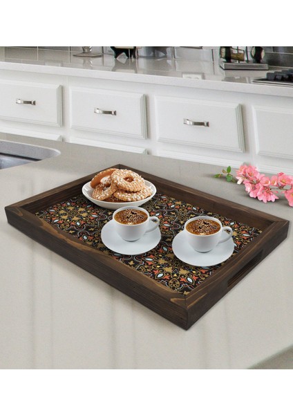 Gift Retro Motif Tasarımlı Doğal Ahşap Tepsi-12 fiyatları