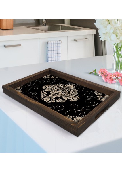 Gift Retro Motif Tasarımlı Doğal Ahşap Tepsi-10