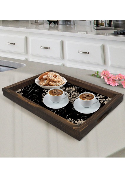 Gift Retro Motif Tasarımlı Doğal Ahşap Tepsi-10 fiyatları