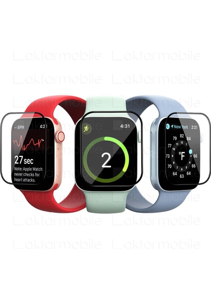 Apple Watch 7 45 mm Uyumlu Ekran Koruyucu 3D Tam Kapatan Kavisli Ppma Nano Cam Tam Uyumlu