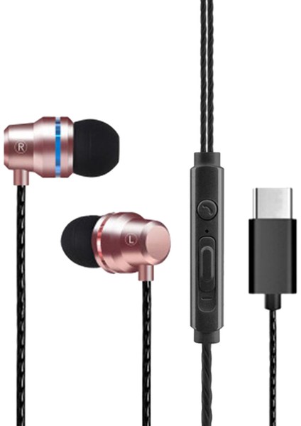 USB C Ses Kontrolü Kulaklıklar Kablolu Kulak Hifi Stereo Kulakiçi Mikrofon Gül Altın ile (Yurt Dışından) fiyatları