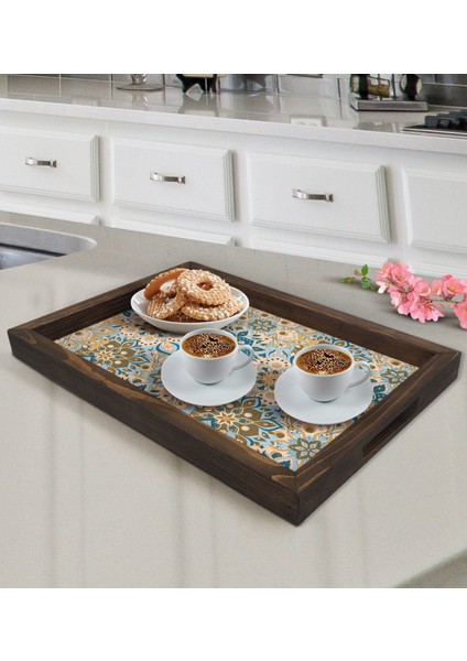 Gift Retro Motif Tasarımlı Doğal Ahşap Tepsi-11