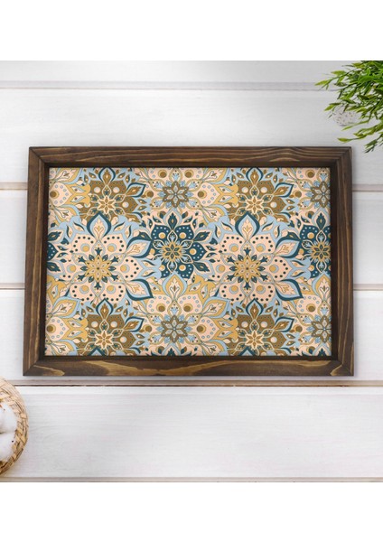 Gift Retro Motif Tasarımlı Doğal Ahşap Tepsi-11