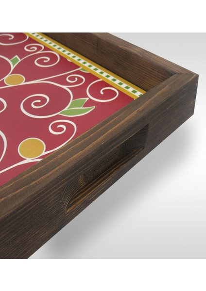 Gift Retro Motif Tasarımlı Doğal Ahşap Tepsi-11