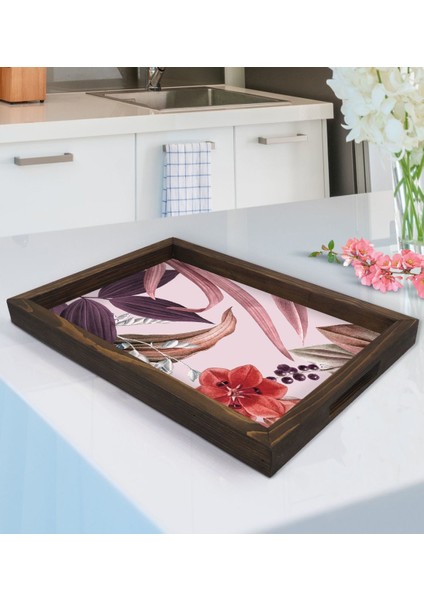 Gift Çiçekler Tasarımlı Doğal Ahşap Tepsi-3